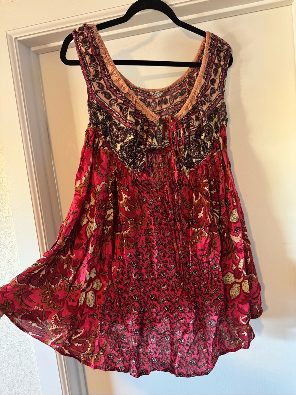 Sleeveless Boho Mini Dress in Fuchsia Pink